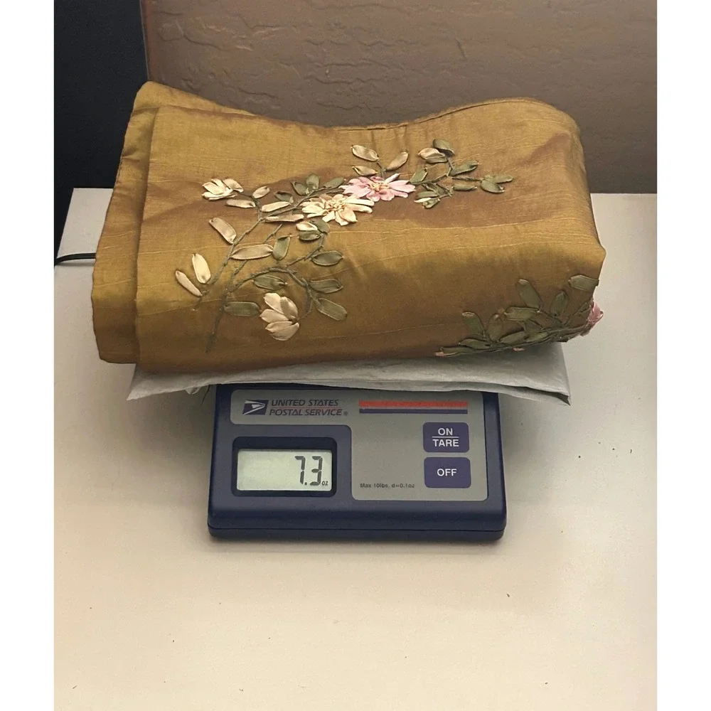Huayu Set of 2 Gold Ribbon Embroidery Floral Pillow Covers 17.5x17.5 LH04-555